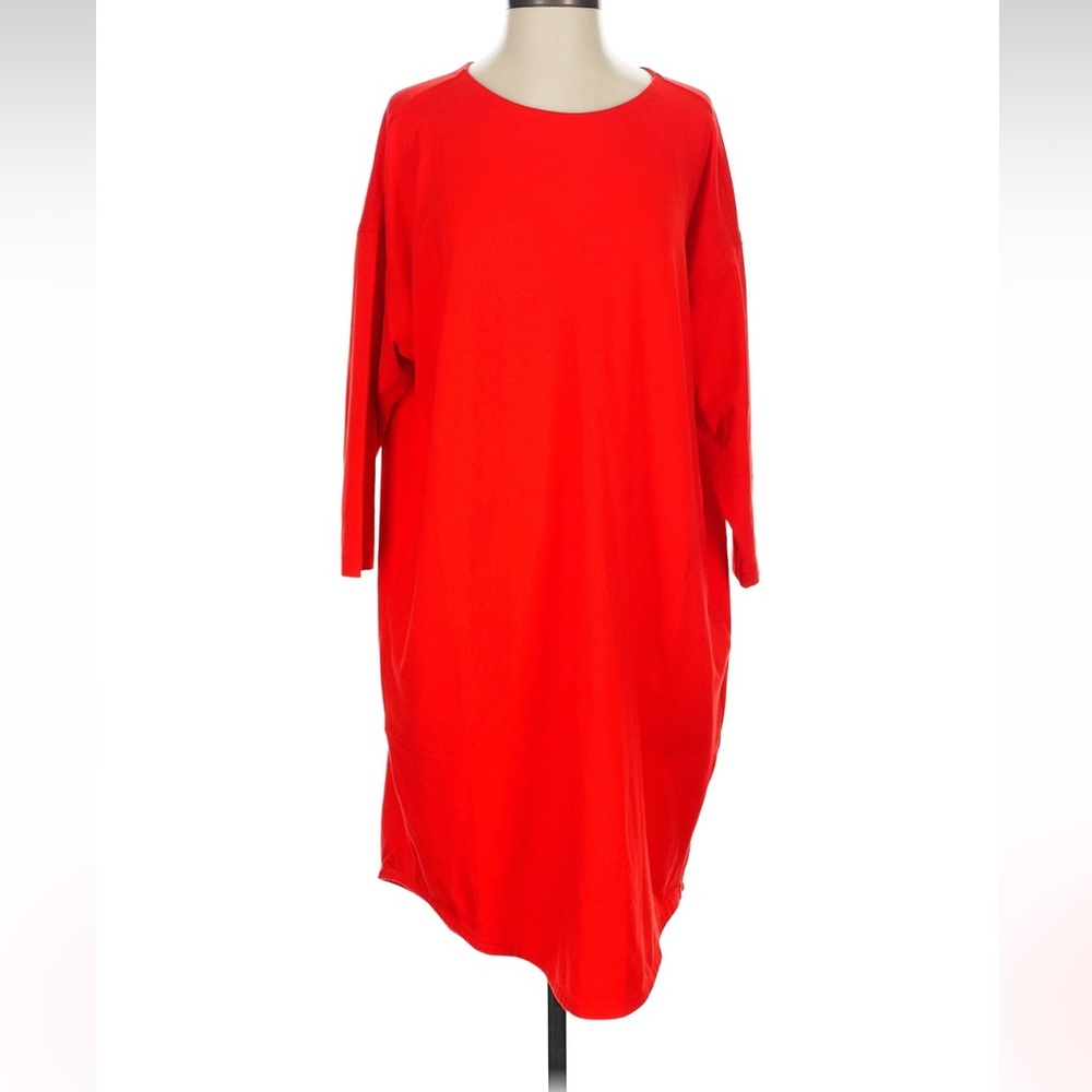 Bold Red Long-Sleeve Relaxed Dress